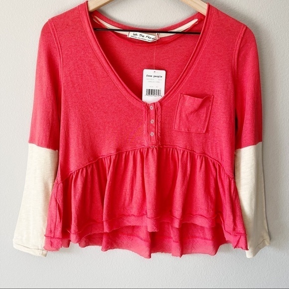 Free People NWT Heart of Mine Colorblock 3/4 Sleeve Top Camelia Combo Size XS - Picture 5 of 12